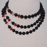 FBT - Multi-Strand Black Onyx Agate With Red and White Crystal Elegant Beaded Necklace - FashionByTeresa